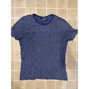 Gap Knit Top Men M Cotton Short Sleeve White Blue Stripe Casual Tee
